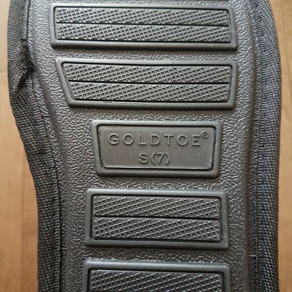 GoldToe Men's Memory Foam Open-Toe Indoor/Outdoor Black/Dark Gray Slippers, S - Picture 10 of 12